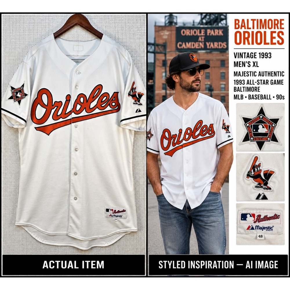 VTG Majestic Baltimore Orioles Jersey Authentic Sz 48 1993 All Star Game Patch